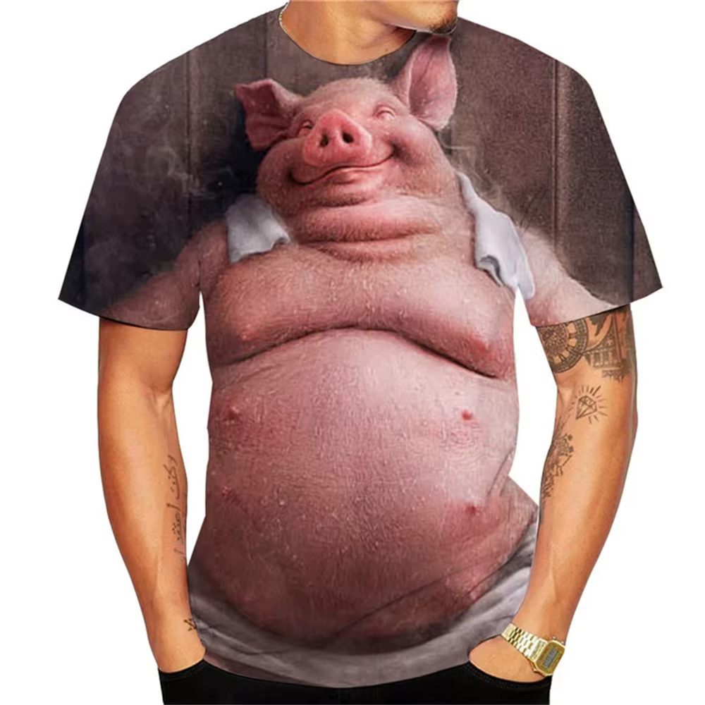 JE-Playing-T-shirt à manches courtes et col rond pour homme et femme, imprimé overen 3D, animaux amu