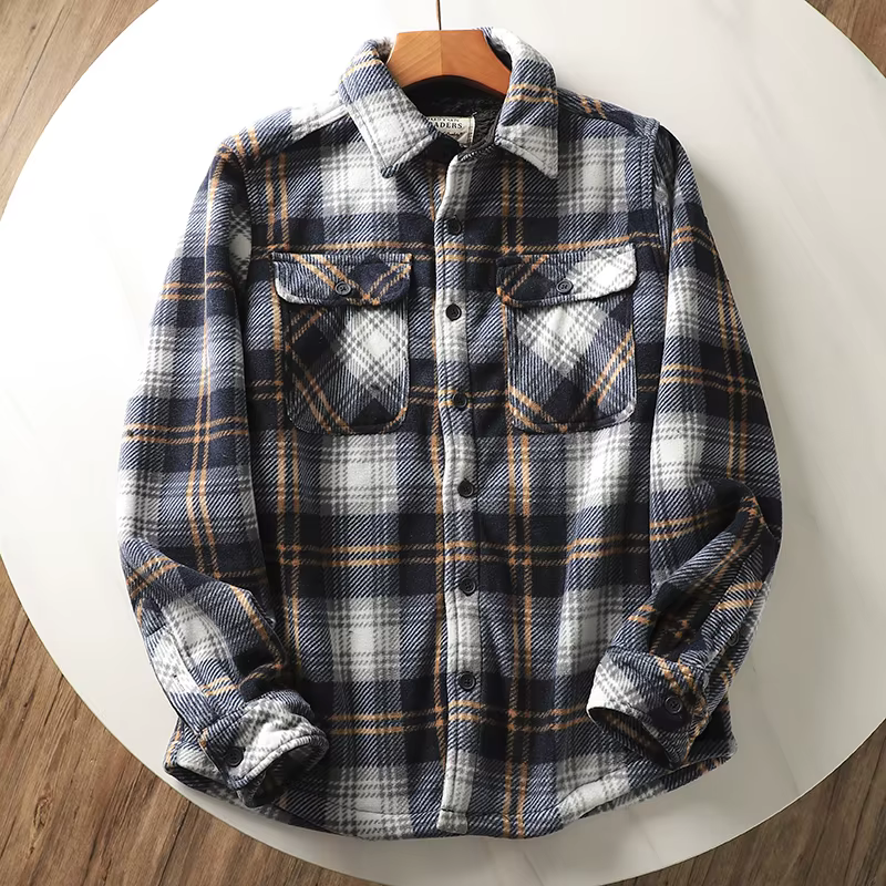 Chemise à carreaux en glouton lourd pour hommes, chemise doublée Sherpa, chemise épaisse, veste bout