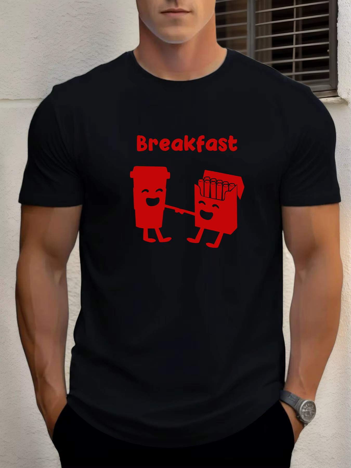 T-shirt pour hommes petit-déjeuner 100 % coton impression graphique été t-shirt col rond décontracté