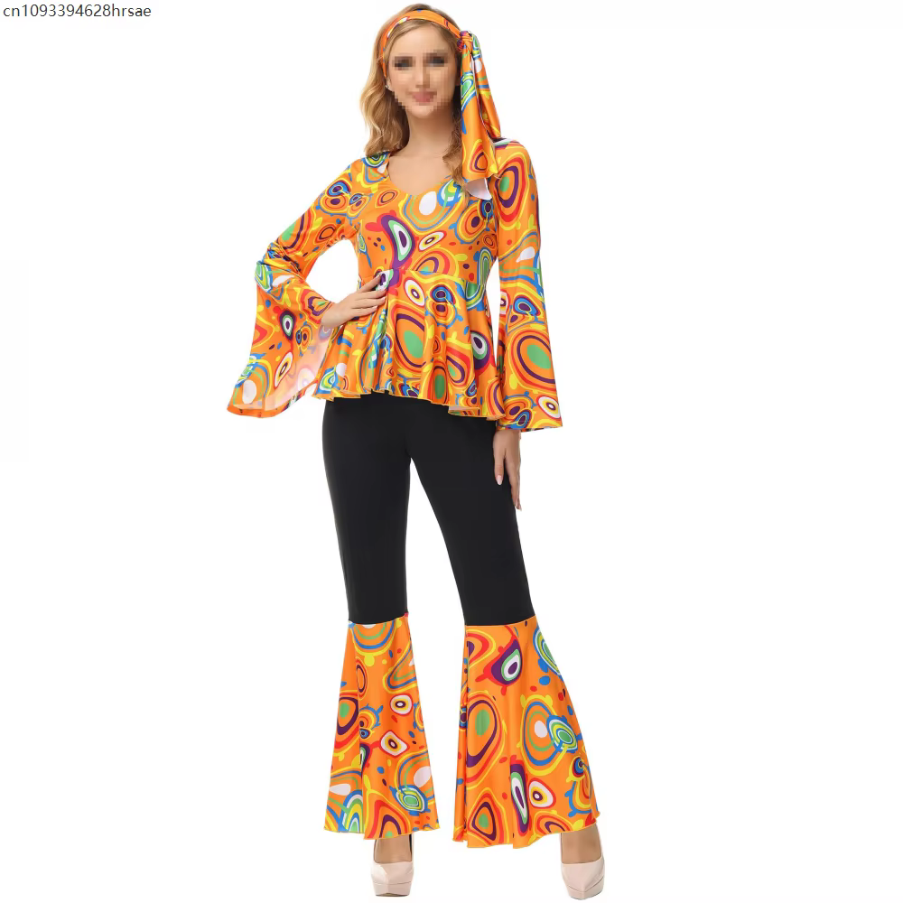 Tenue Disco pour femmes, Costume Hippie des années 70, tenues rétro, robe de bal scintillante, bas d