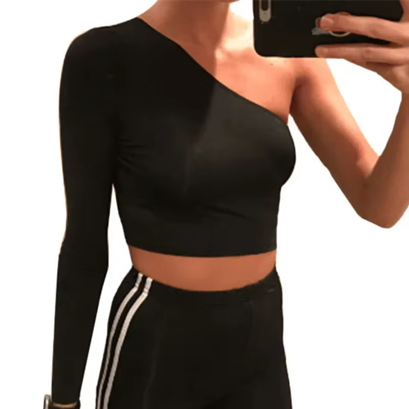 T-shirt manches simples pour femmes, sexy, décolleté oblique, pour filles