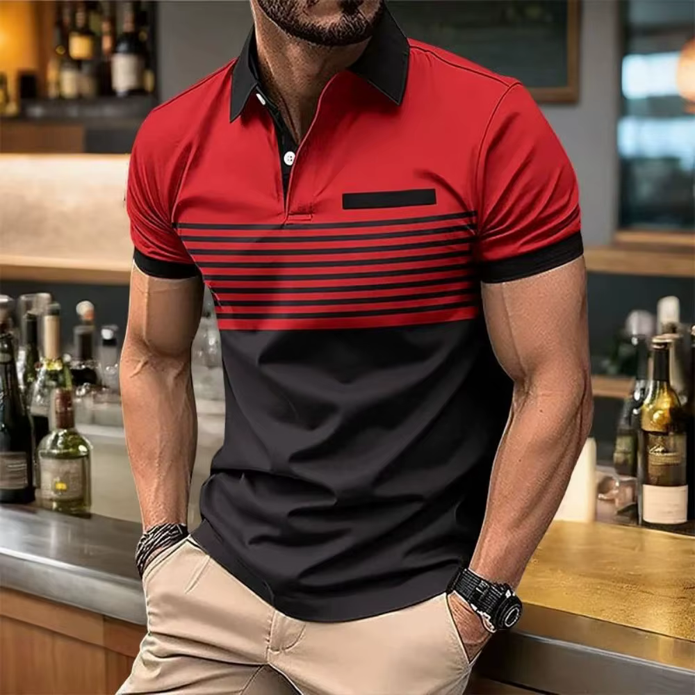 Polo d'été pour hommes européens et américains, imprimé rayé, confortable et respirant, haut décontr