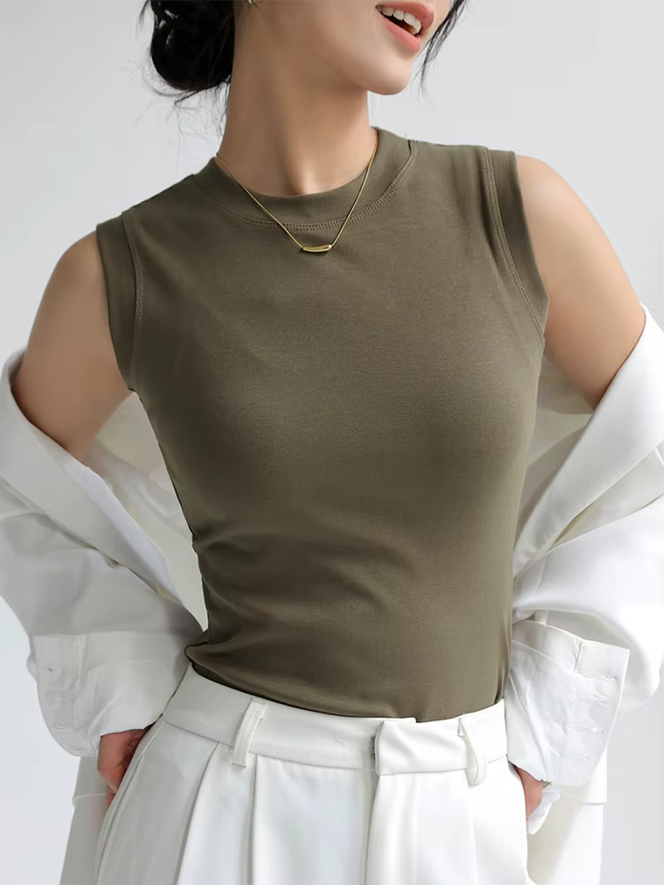 Camisole gilet pour femmes col rond coloré basique sans manches maillot de corps hauts t-shirts avec