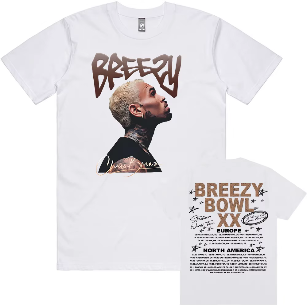 Breezy Bowl XX 2025 T-shirt Chris Brown chanteur graphique t-shirts été à manches courtes homme T-sh