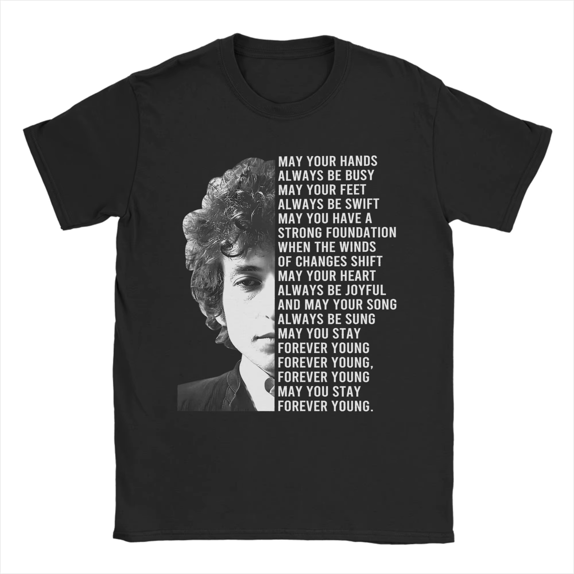 T-shirt pour hommes avec paroles de Bob Dylan Forever Young, 100% coton, Vintage, manches courtes, c