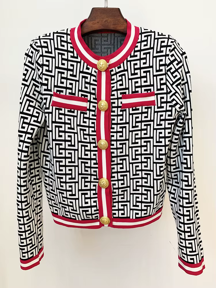 HIGH STREET Nouveauté Automne Hiver 2026 Veste de créateur pour femme en tricot jacquard monogramme 