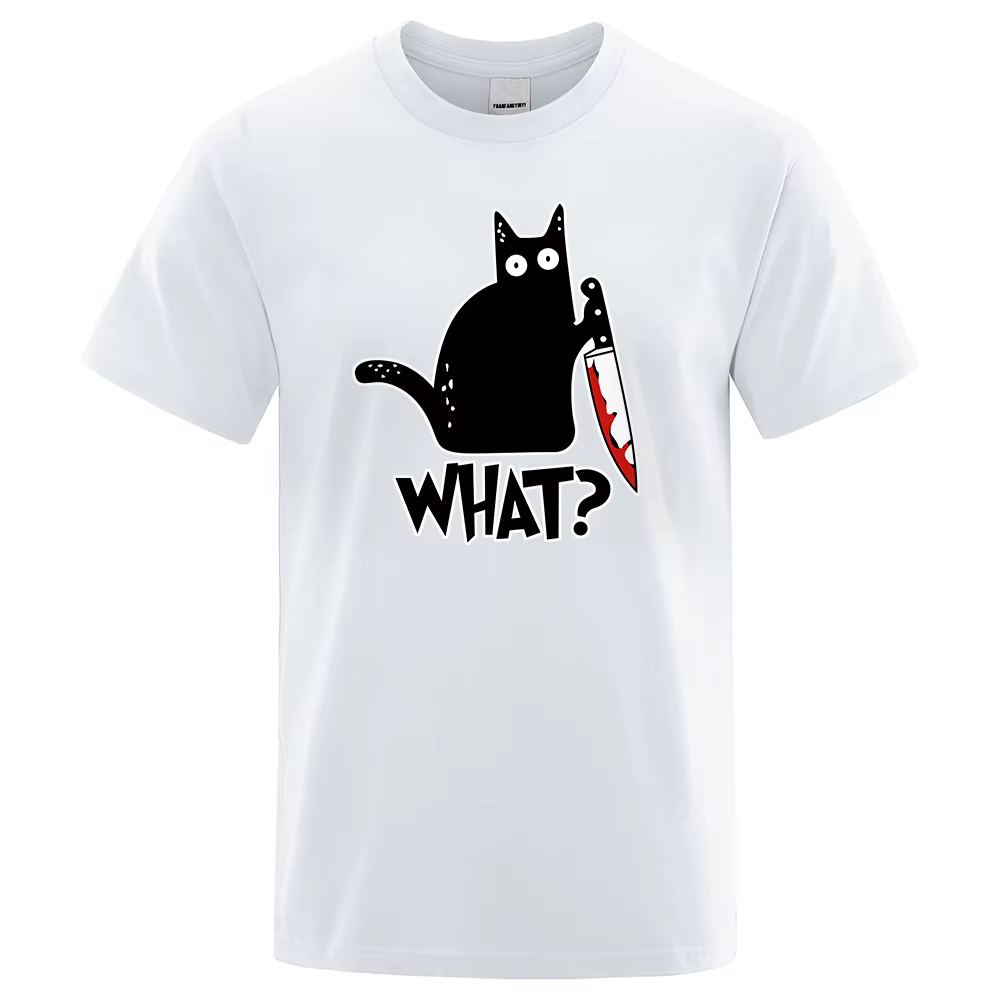 T-Shirt homme 100% coton de haute qualité avec imprimé de chat, t-Shirt oversize décontracté et ampl