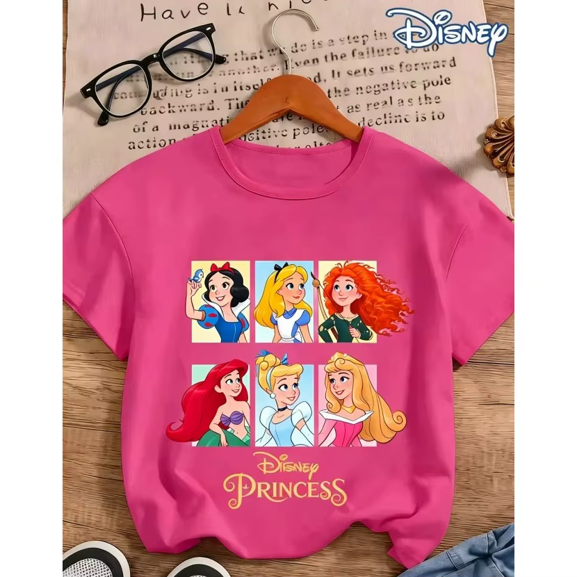 T-shirt en coton 100 % pour enfants de la série Disney Princess 2026 - Haut à manches longues doux e
