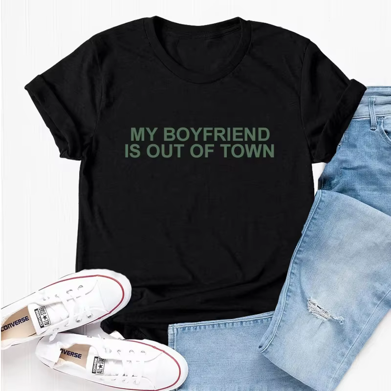 Mon petit ami est hors de la ville t-shirts coton à manches courtes T-shirt femmes rétro lettre impr