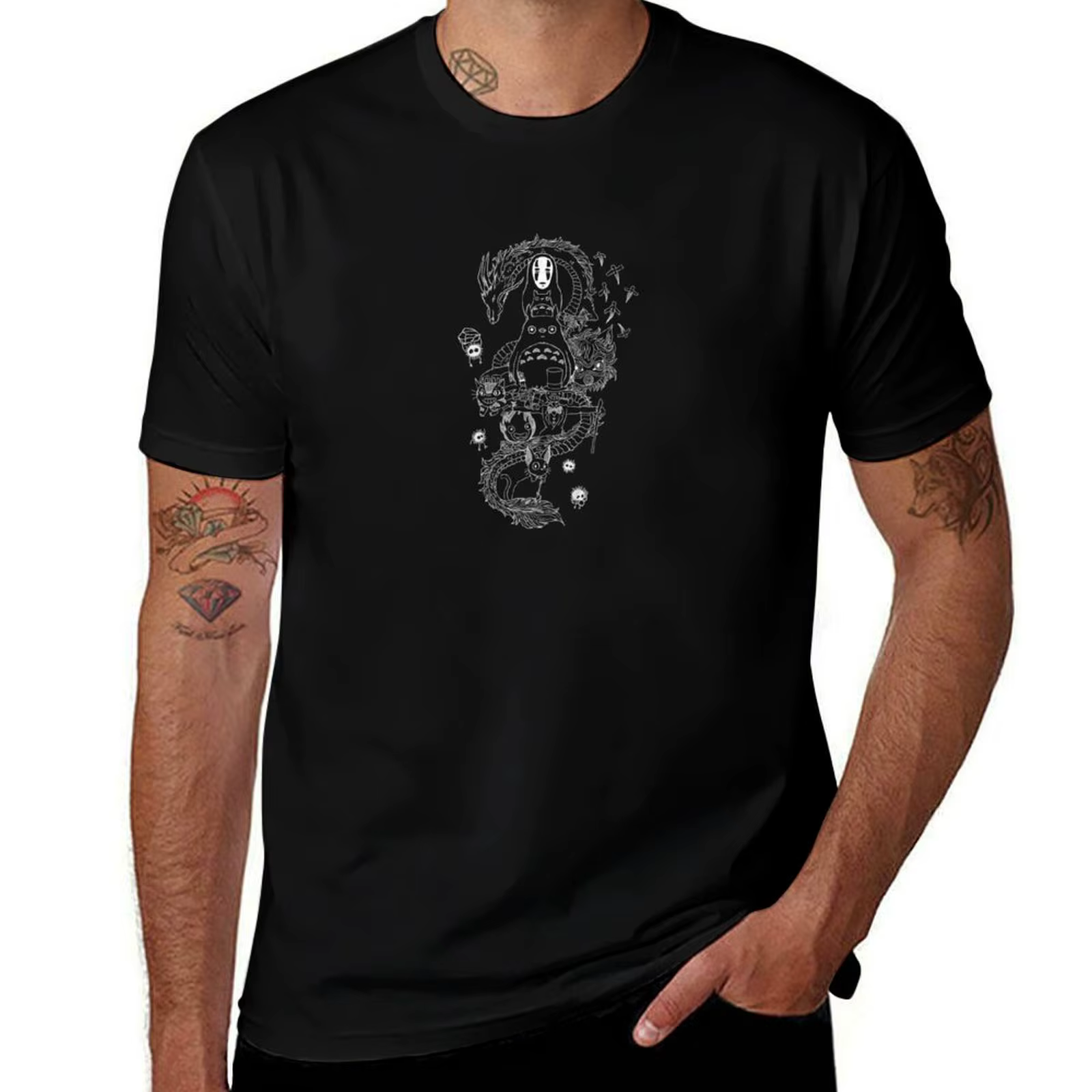 Ghibli studios famille T-Shirt t-shirts pour homme pack coton homme t-shirts coton hommes T-Shirt co