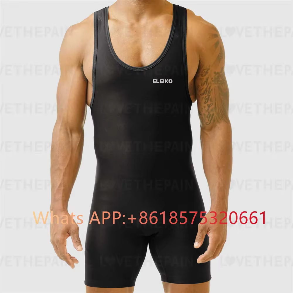 Combinaison de lutte Singlet pour hommes, sans manches, boxe, une pièce, body, contrôle du ventre, v