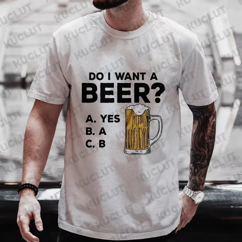 T-shirt pour homme, imprimé bière, manches courtes, design rétro amusant, style streetwear, t-shirt 
