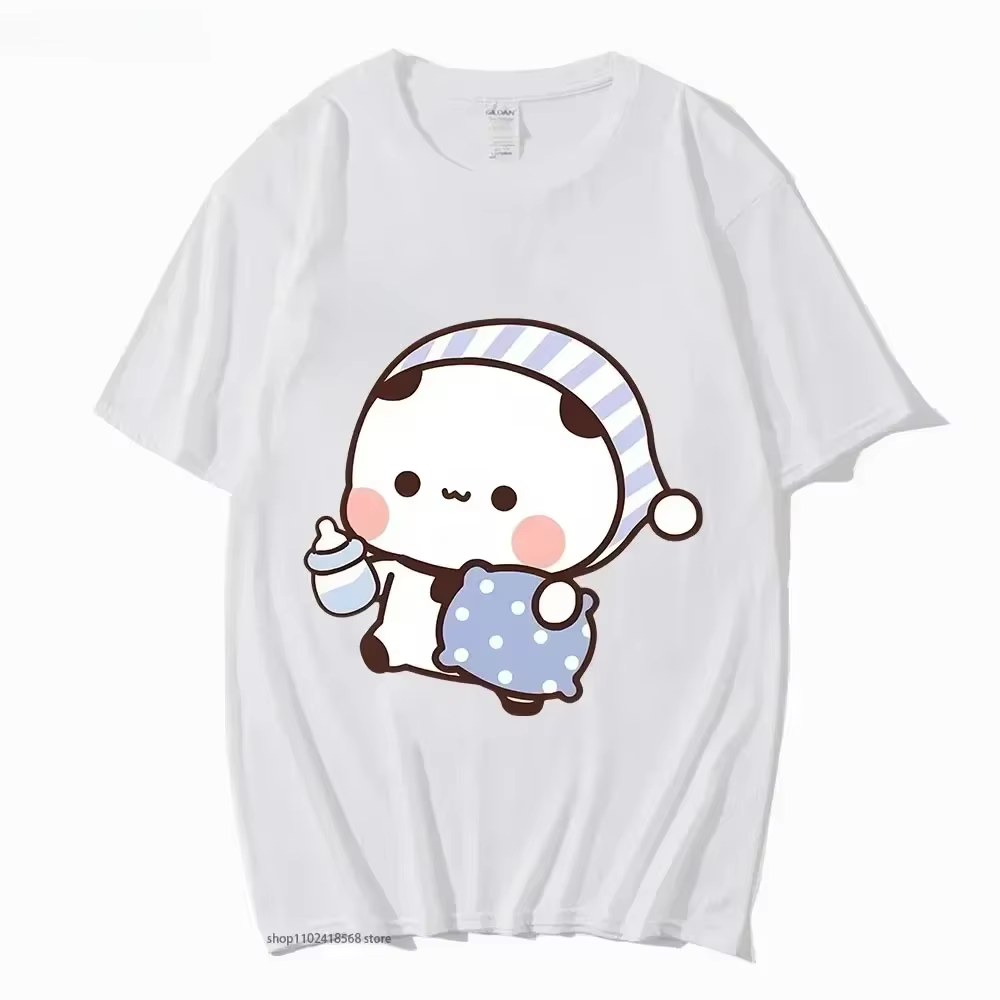 Couple t-shirt mignon BuBu Panda va dormir avec DuDu ours graphique t-shirt femmes vêtements manches