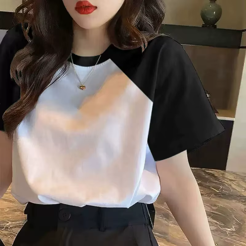 T-shirt à manches courtes en pur coton Raglan Unique pour femmes, nouveau Design d'été 2025, haut bl