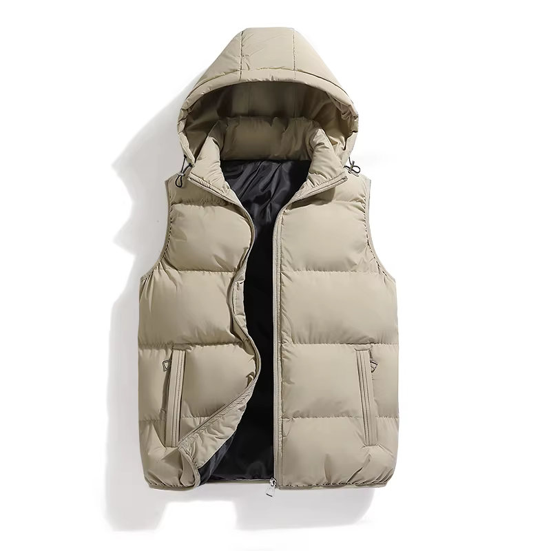 Gilets en fibre de duvet à capuche pour hommes avec poches, veste coupe-vent monochrome, gilet décon