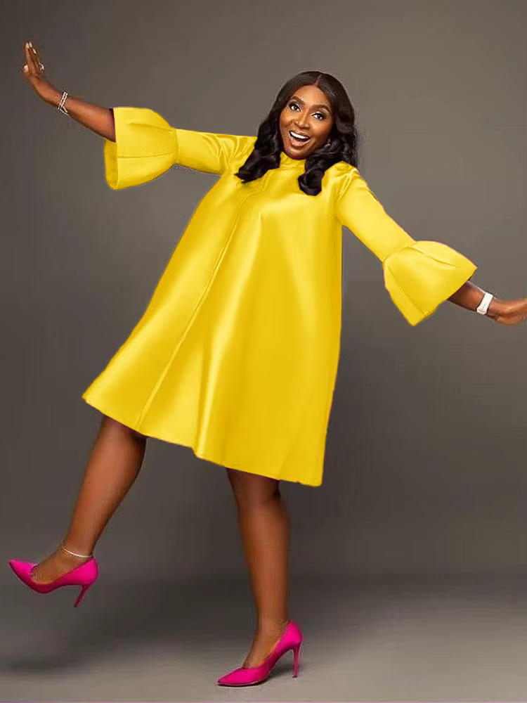 Robe ample à manches trois quarts pour femmes, surdimensionnée, jaune, vert, rose, mode décontractée