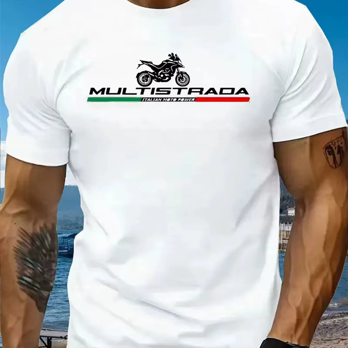 T-shirt imprimé pour homme - Style sportif rétro italien à manches courtes - Haut d'été pour tenue d