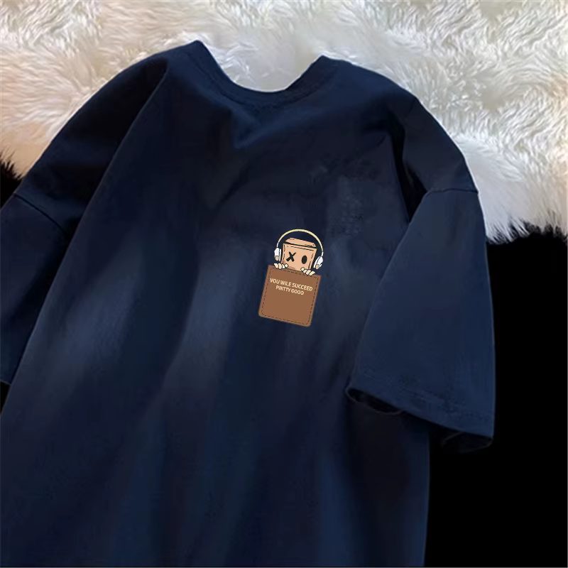 T-shirt en coton imprimé pour homme, style vintage américain, design simple, coupe ample, manches co