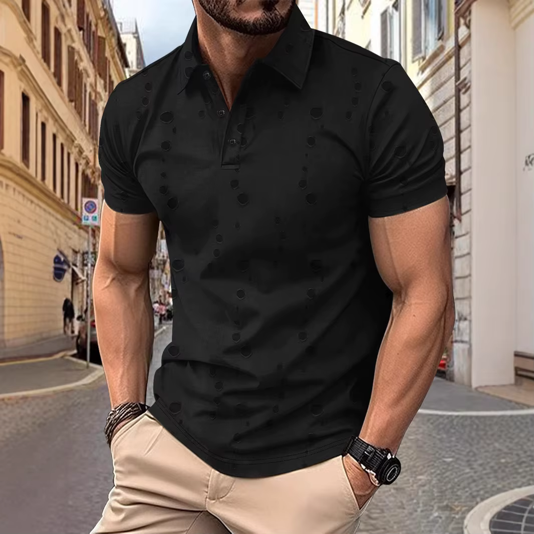 Nouveau été hommes trou Polos mode Streetwear à manches courtes Polos décontractés hommes col rabatt