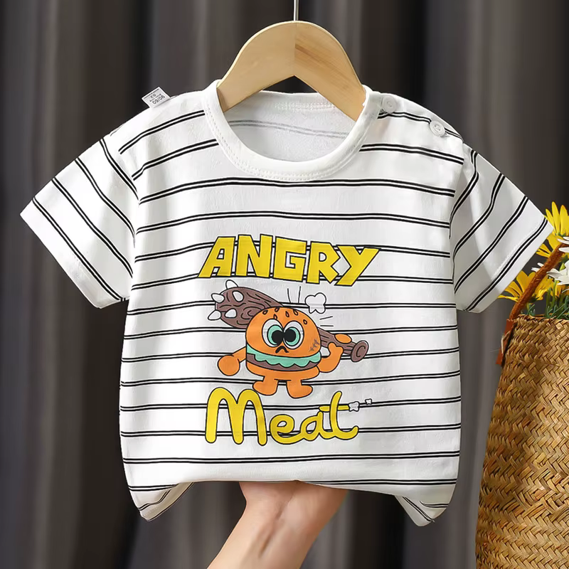 T-Shirt à Manches Courtes pour Enfant Garçon et Fille, Vêtement d'Été 100% en Coton avec Dessin Anim