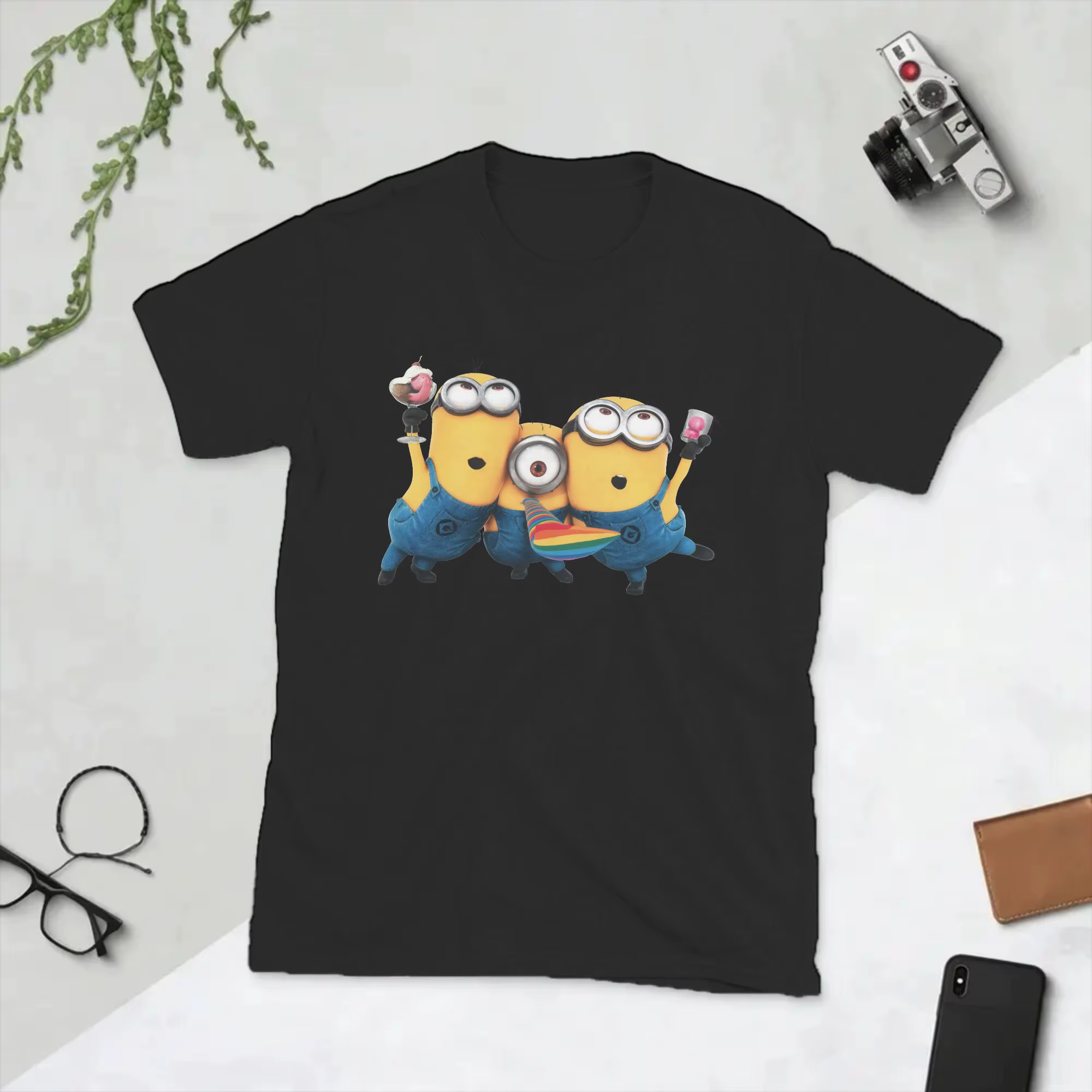 T-shirts pour hommes avec motif de dessins animés Minionsed, t-shirts vintage à manches courtes, col