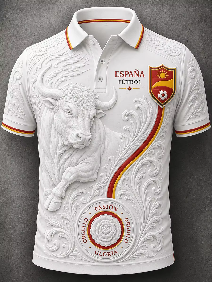 Polo de football espagnol édition 2026 avec impression 3D - Confortable et respirant - Convient aux