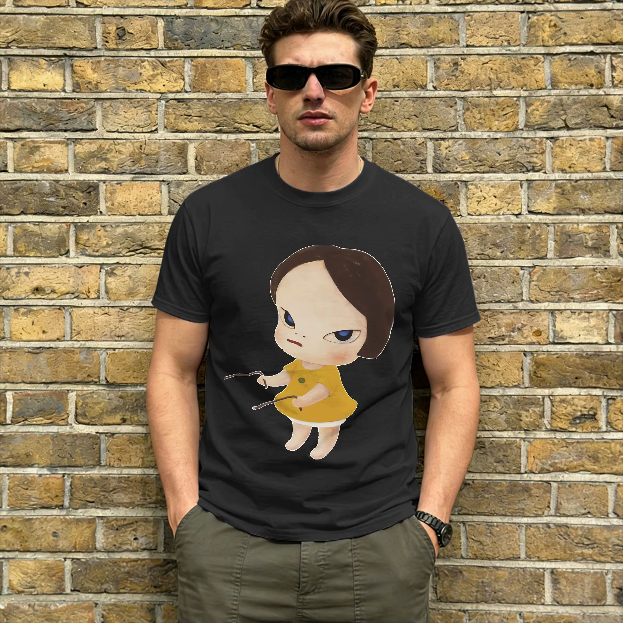T-shirts pour hommes Yoshitomos Nara, t-shirt drôle en pur coton, à manches courtes, col rond, vêtem