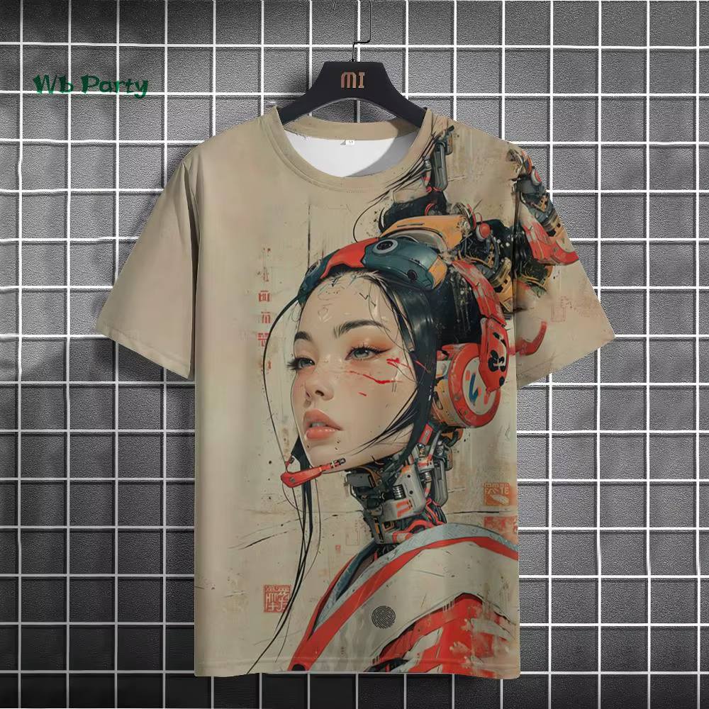 T-Shirt japonais pour hommes, motif cyber mécanique 3D, T-Shirt à manches courtes, surdimensionné, H