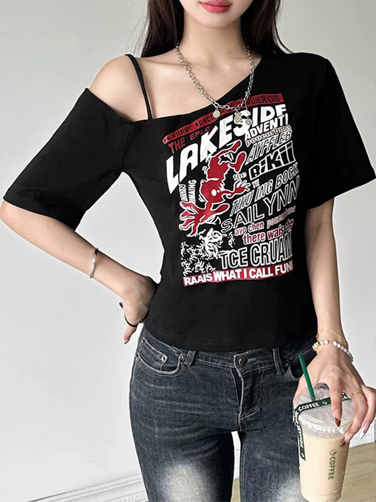 T-shirt gothique Y2K pour femme, imprimé lettre off initiated Punk, Harajuku, Streetwear d'été, Grun