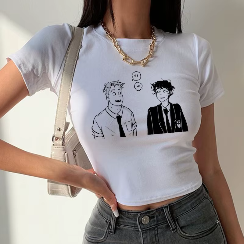 Heartstopper-T-shirt à Manches Courtes et Col Rond pour Femme, Vêtement Sexy, Slim, Vintage, Gothiqu