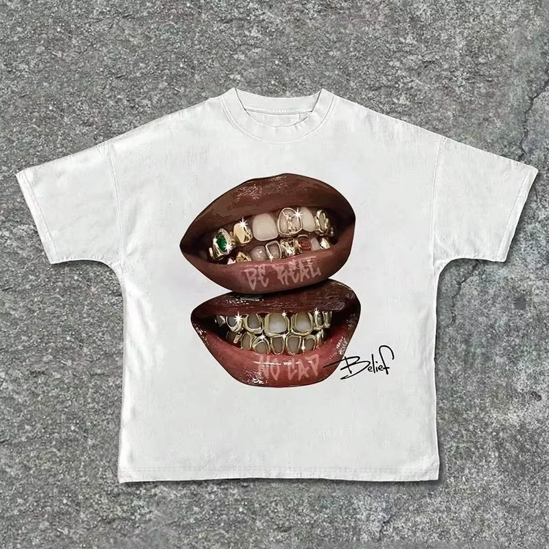 T-shirt à manches courtes pour hommes, tendance estivale, style vintage ample, nouveau design.