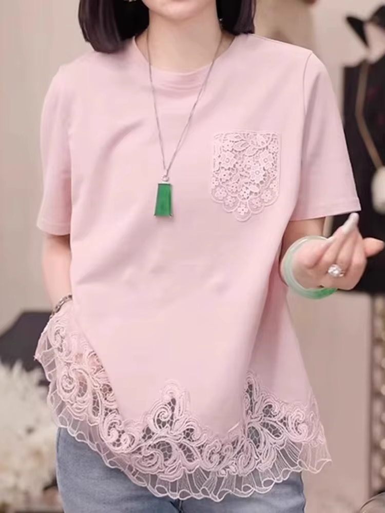 T-shirt rose à manches courtes pour femmes, nouvelle mode d'été 2021, réduction de l'âge, design pol