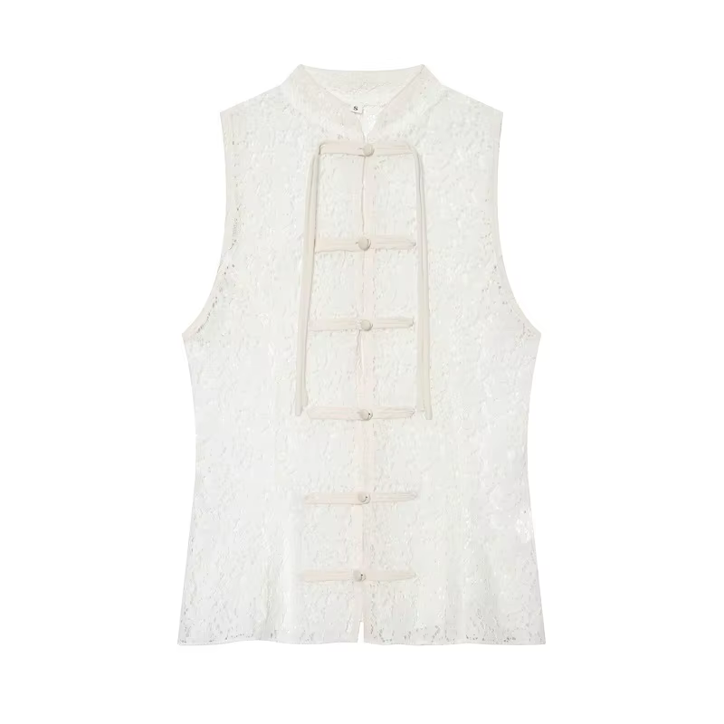 Débardeur blanc en dentelle pour femme – Hauts d'été sans manches pour femme – Débardeurs esthétique