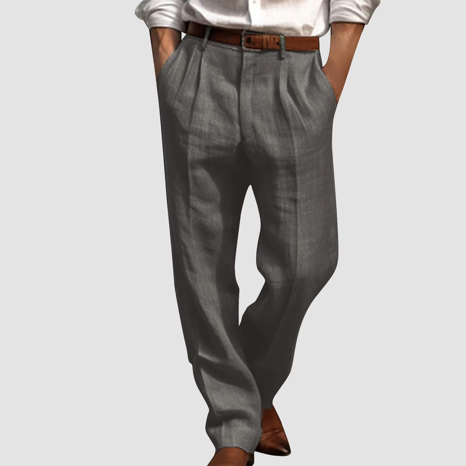 Pantalon Chinos pour hommes, coupe cintrée, en coton et lin, pantalon avant, jambe droite, costume, 