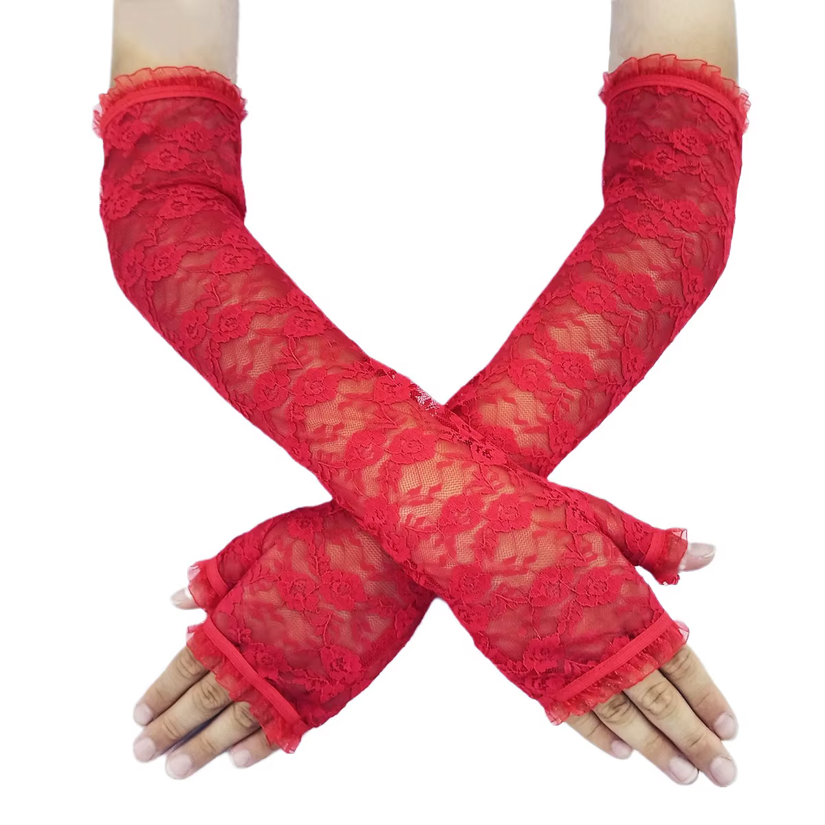 Manches en dentelle sans doigts pour femmes, protection solaire, gants en dentelle transparente, man