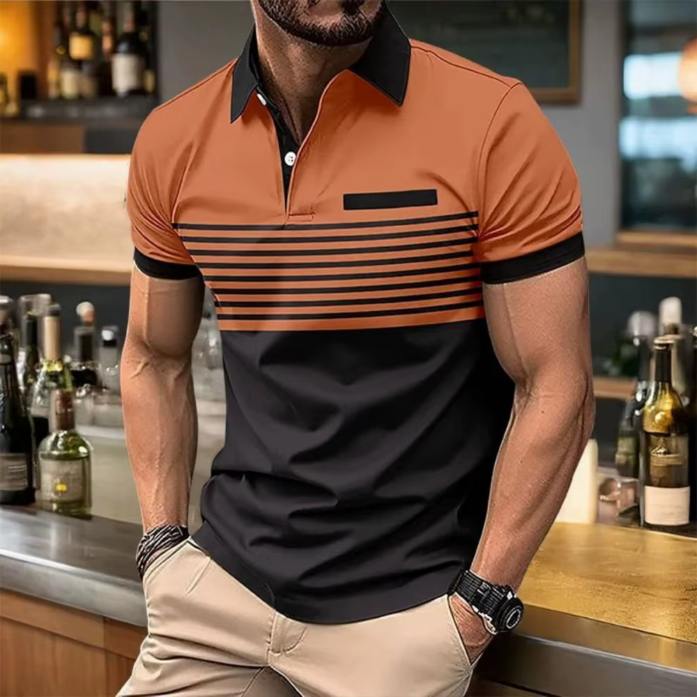 Polo d'été pour hommes européens et américains, imprimé rayé, confortable et respirant, haut décontr