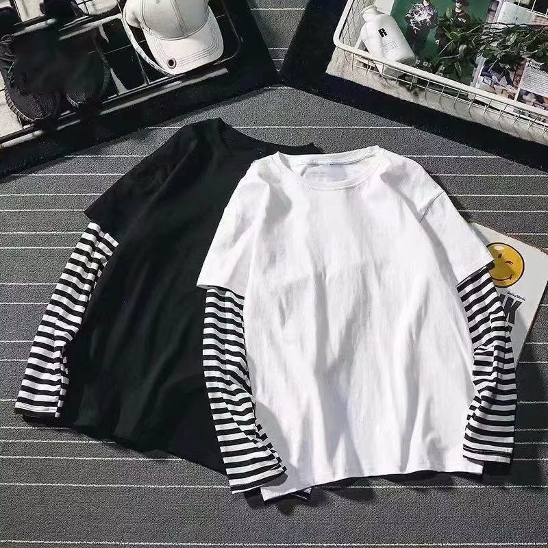 Nouveau Harajuku noir blanc rayé Y2K à manches longues couleur unie T-shirts hommes femmes automne f