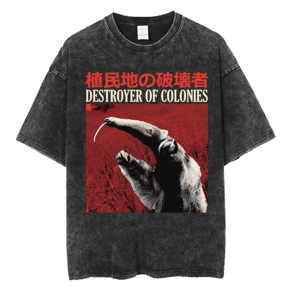 T-shirt unisexe rétro délavé, coupe oversize, avec motif souris et fromage, t-shirt tendance décontr