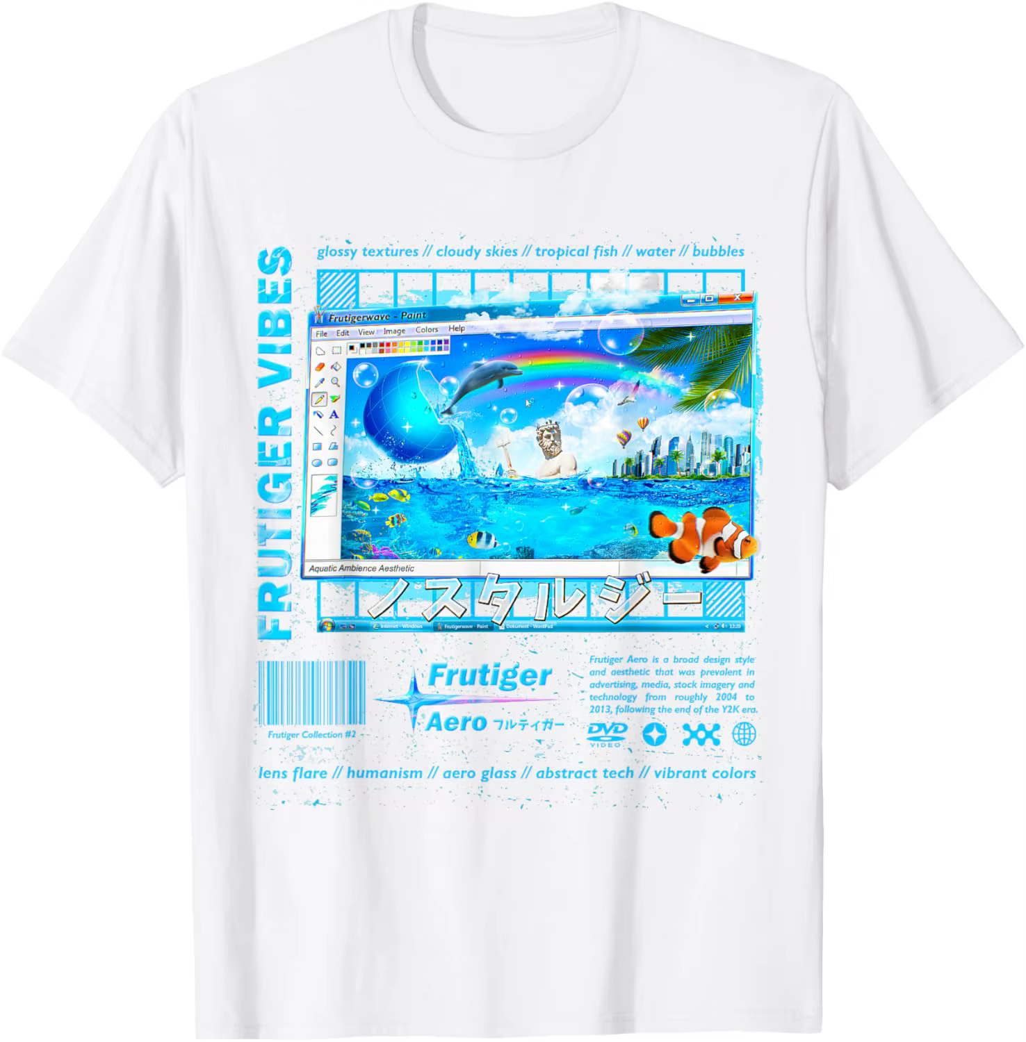 Frutiger Aero Vibes T-Shirt graphique Y2K esthétique fenêtres d'eau imprimé doux à manches courtes T