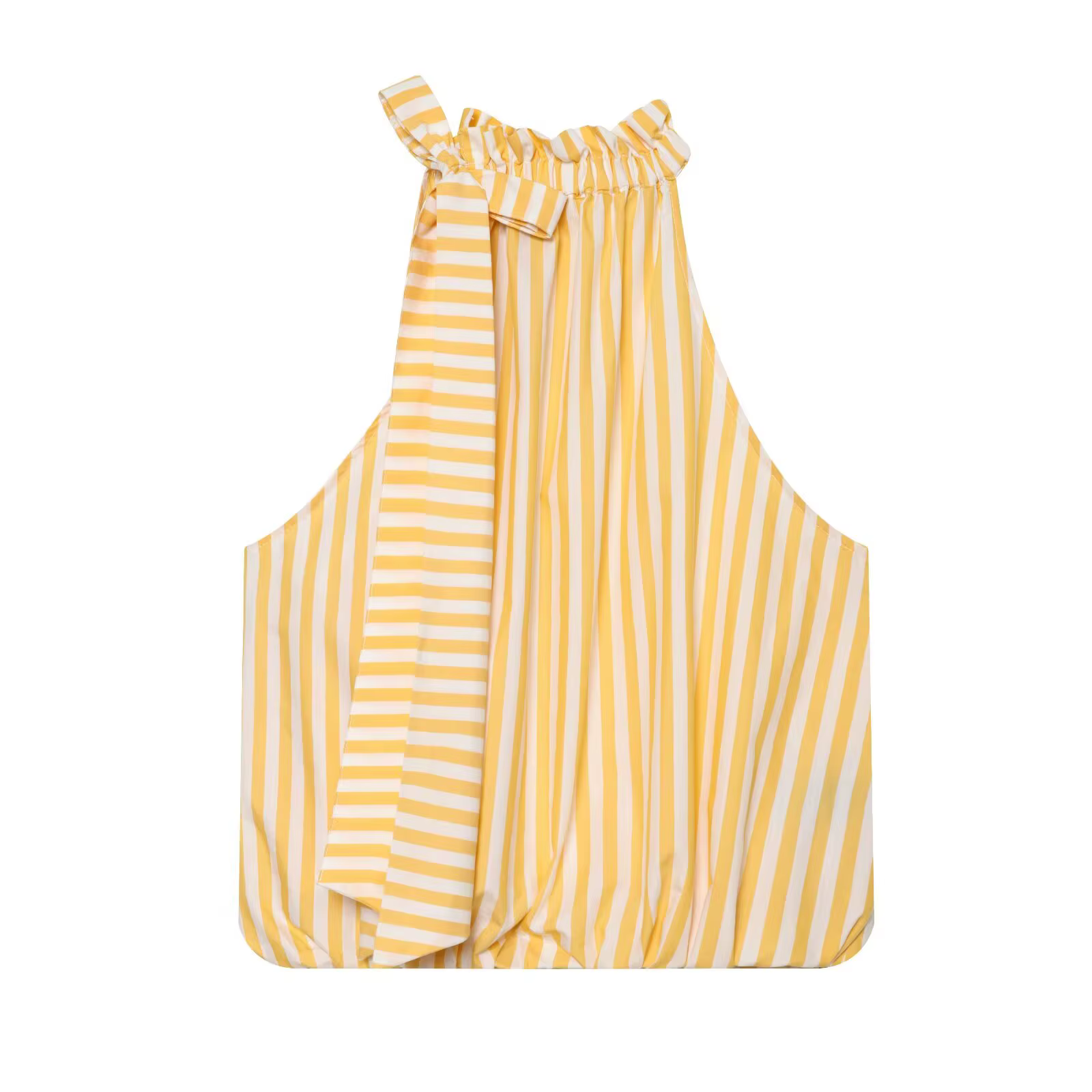 Débardeurs Chic Rayés Jaunes pour Femmes, Blouses d'Été Sans Manches à Nœud et Lacets, Camisoles Déc