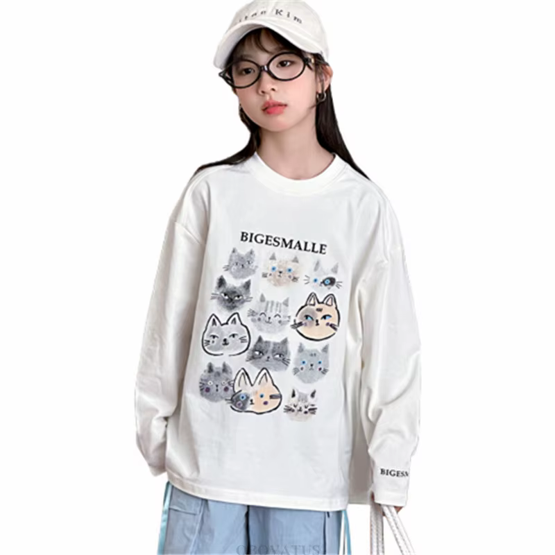 T-shirt en coton à manches longues pour adolescentes, vêtements de printemps pour enfants, imprimé c