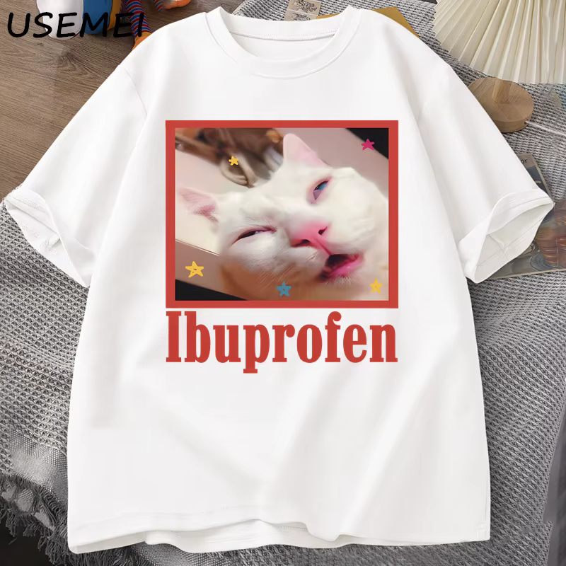 Ibuprofen chat Meme T-Shirt drôle chat graphique T-Shirt mignon chat amant coton T-Shirt décontracté