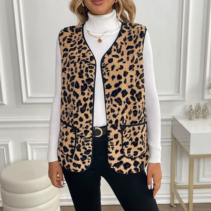 Gilet sans manches à col en v, veste Cardigan imprimé léopard pour femme, automne et hiver de 2025