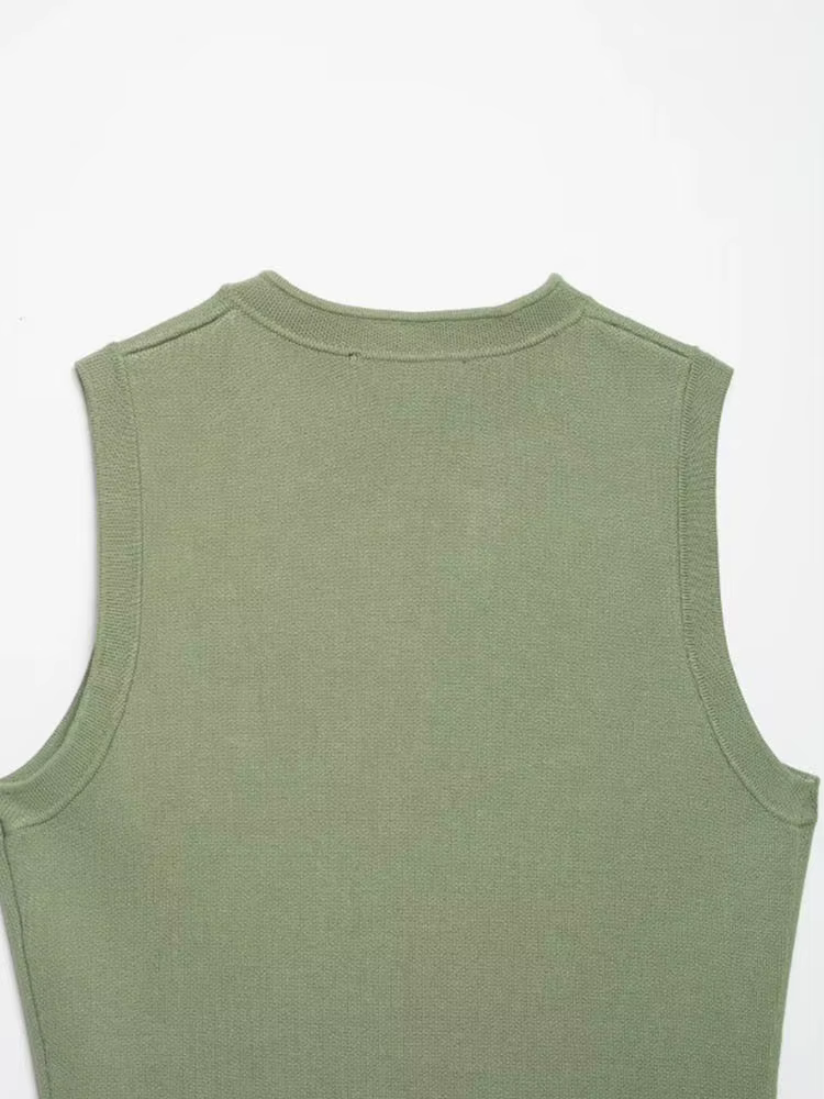 Débardeurs en tricot pour femmes, camisoles, été 2026, col rond, boutons, couleur unie, sans manches