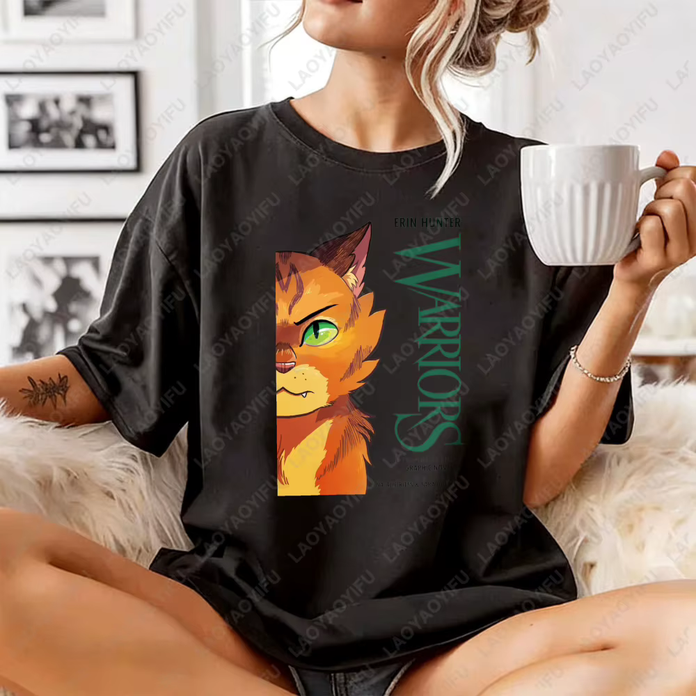 T-shirt unisexe en coton avec impression artistique Warrior Cats, haut d'été décontracté à la mode p