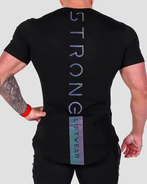 2025 nouveau GymsHotT-shirt hommes coton T-shirt décontracté réfléchissant mince T-shirt Fitness mus