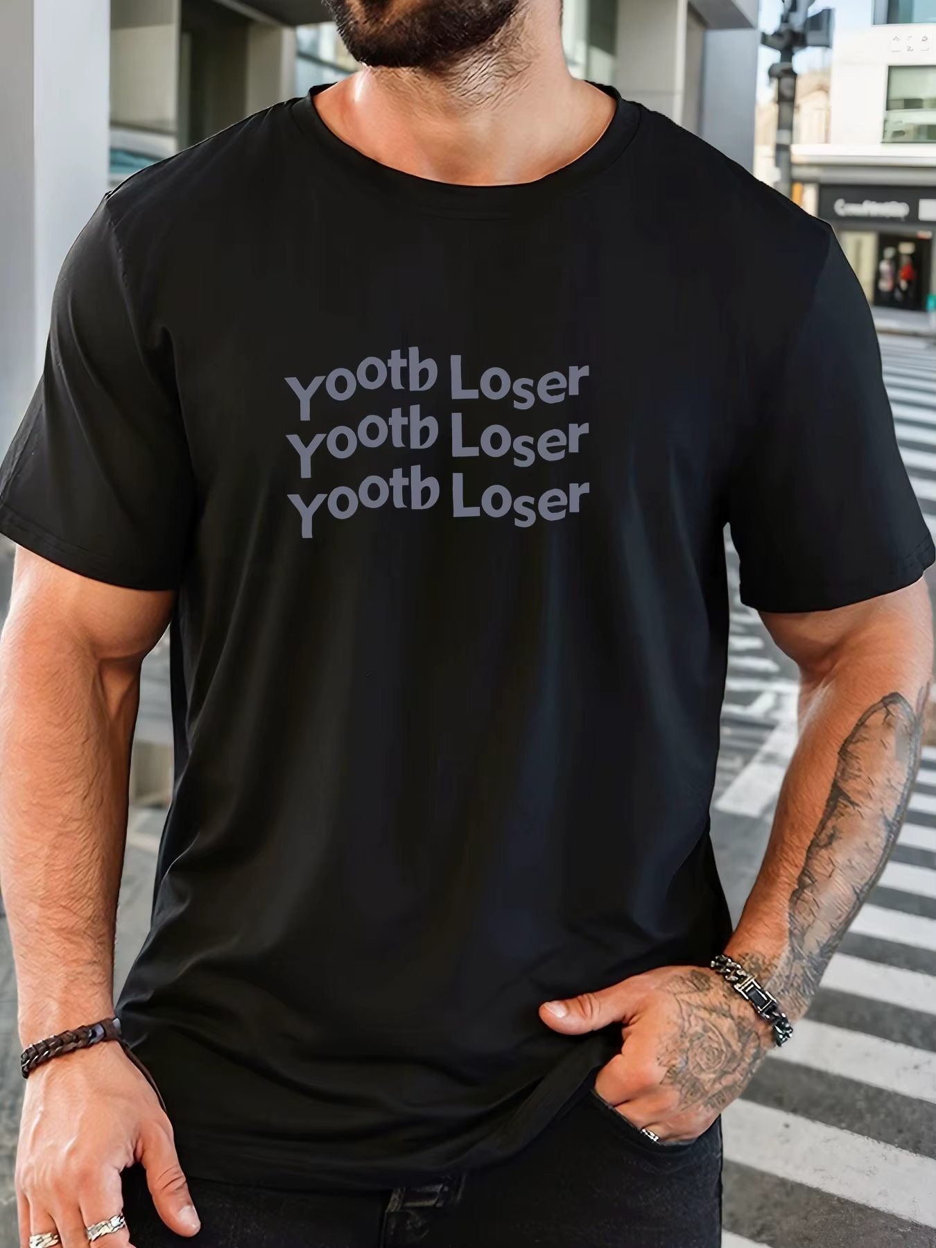 T-shirt imprimé 100 % coton pour hommes motif perdant yootb été décontracté surdimensionné col rond 