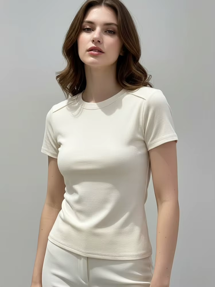 T-shirt blanc d'été 2026 pour femme, en coton, à manches courtes, tendance, polyvalent, ample, style