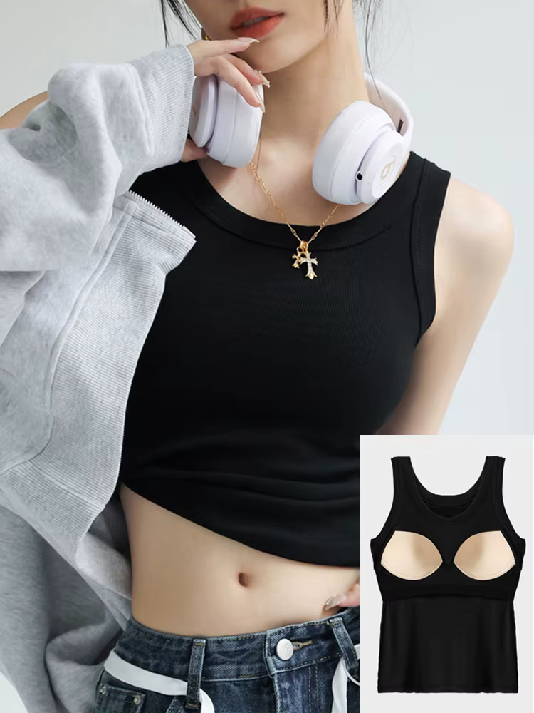 Haut blanc astronomique avec soutien-gorge intégré pour femme, haut précieux, tenues basiques, Oupil