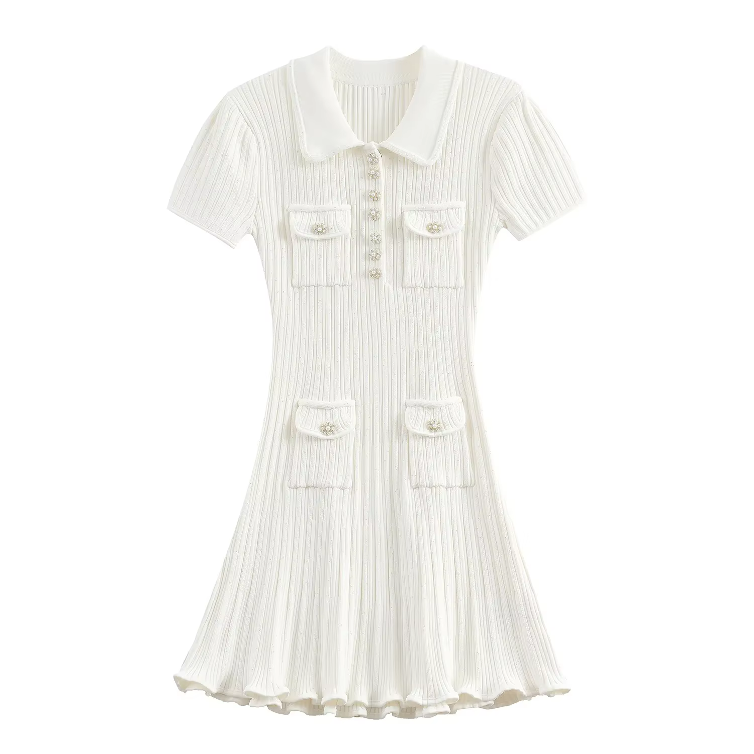 Marque Designer Polo robe tricotée femmes été à manches courtes simple boutonnage fleur bouton trico